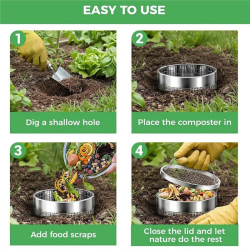 2 Pack Worm Composter Worm Bin, Stainless Steel Inground Compost Bin with Handle, Metal Worm Composting System 2