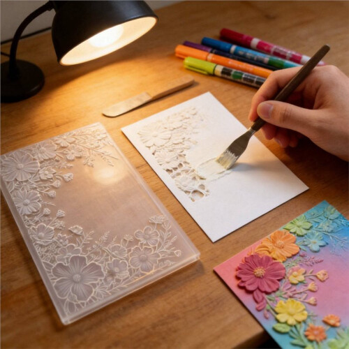 Floral Corner Border 3D Embossing Folder, Wildflower Leaf Branch Plastic Textured Stencil for DIY Scrapbooking 1