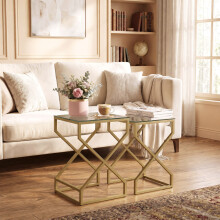 HOMCOM Nest of Tables, Side Table Set of 2 with Transparent Top, Transparent