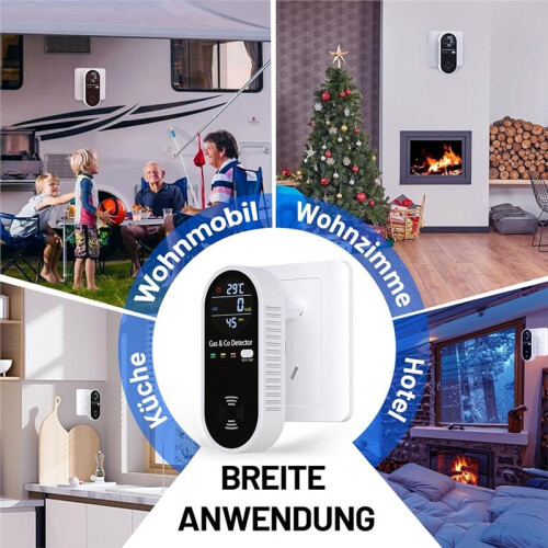Carbon Monoxide Detector with Temp/Humidity Sensor, Plug-in Alarm for Home Garage Workshop EU Plug 2