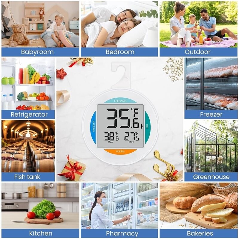 Ref Small Screen 2Pack Small Digital Refrigerator Thermometer,Waterproof Fridge Freezer ...