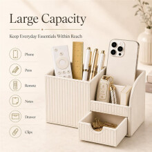 Desk Organizer with Drawer,Office Desk Accessories for Women,Multi-Compartment Pen Holder & Desktop Storage Organizer C
