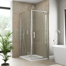 Purefino 800 x 800mm Pivot Shower Enclosure Door Screen for Wet Room Cubicle Enclosures, 6mm Toughened Safety Glass, Framed, Polished Chrome