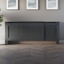 Heatsync Radiator Cover Anthracite Grey Painted Modern Vertical Slat Shelves MDF Cabinet Shelf for Radiators, Living Rooms, Bedrooms, Adjustable