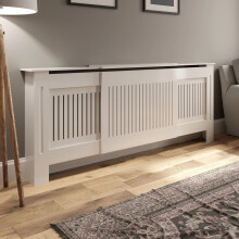 Heatsync Radiator Cover White Painted Modern Vertical Slat Shelves MDF Cabinet Shelf for Radiators, Living Rooms, Bedrooms, Adjustable