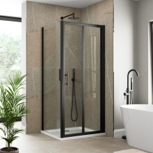 Purefino 800 x 800mm Bifold Folding Shower Enclosure Door Screen for Wet Room Cubicle Enclosures, 6mm Safety Glass Space Saving, Framed, Black