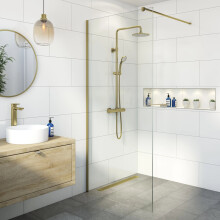 Purefino 800mm Wet Room Shower Screen Panel 8mm Toughened Safety Easy Clean Glass Walk in Shower Enclosure, Frameless, Brushed Brass