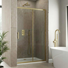 Purefino 1200mm Sliding Shower Door Screen for Wet Room Cubicle Enclosures, 6mm Toughened Safety Glass, Framed, Reversible, Brushed Brass