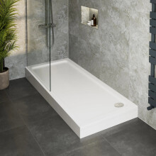Purefino 1700 x 700 x 140mm White Bathroom Shower Tray for Enclosures Cubicles & Wet Room with Chrome Waste + Riser Kit, Rectangular
