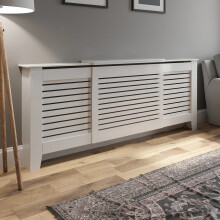 Heatsync Radiator Cover White Painted Modern Horizontal Slat Shelves MDF Cabinet Shelf for Radiators, Living Rooms, Bedrooms, Adjustable