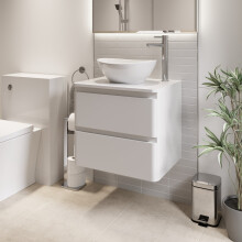 Purefino Forma 600mm Bathroom Cloakroom Vanity Unit Countertop Oval Basin Sink Wall Hung Storage Furniture Soft Close Drawers, White Gloss
