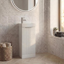 Purefino Fluted 400mm Bathroom Vanity Unit Ceramic Wash Sink, Cloakroom Storage Furniture Under Basin Cabinet Floorstanding Cupboard, Matt White
