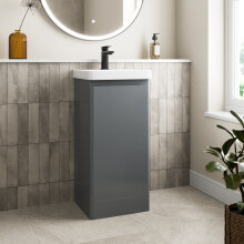 Purefino 400mm Vanity Unit Wash Basin Sink Bathroom Floor Standing Storage Cabinet Cupboard Cloakroom, Soft Close Door, Grey Gloss