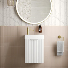 Purefino Fluted 400mm Bathroom Vanity Unit Ceramic Wash Sink, Cloakroom Storage Furniture Under Basin Cabinet Wall Hung Cupboard, Matt White