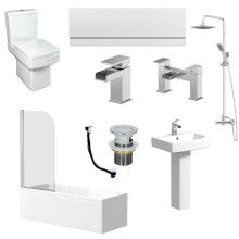 Purefino Complete Bathroom Suite Close Coupled Toilet Basin Straight Bath Screen Taps