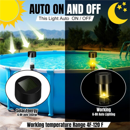 12 Pack Solar Pool Lights LED, Suitable for Ground/Metal Frame Pools Outdoor Pool Lighting 2