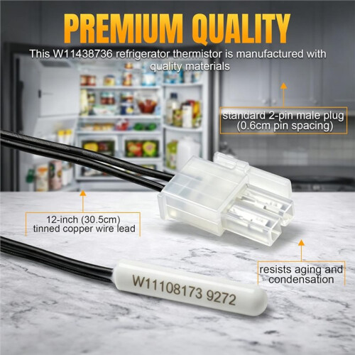 W11438736 Refrigerator NTC Thermistor for  for  for  Plug and  Replacement Sensor 2