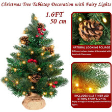 50cm Xmas Trees Artificial Christmas Desktop Tree with Lights and Pinecones, Desktop Decor for Bedroom