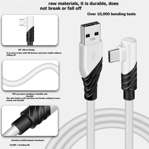 USB A to Type C VR Cable Type C VR Link Cable USB C Data Cable USB3.0 Fast Charging 90 Degree for  Quest 1/2 1