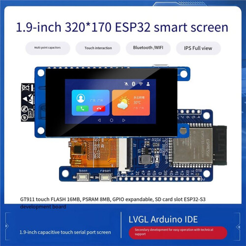 ESP32-S3 Development Board with 1.9-Inch Capacitive Touch Display QSPI 8/16BIT/SPI Interface Wi-Fi/ Module 1