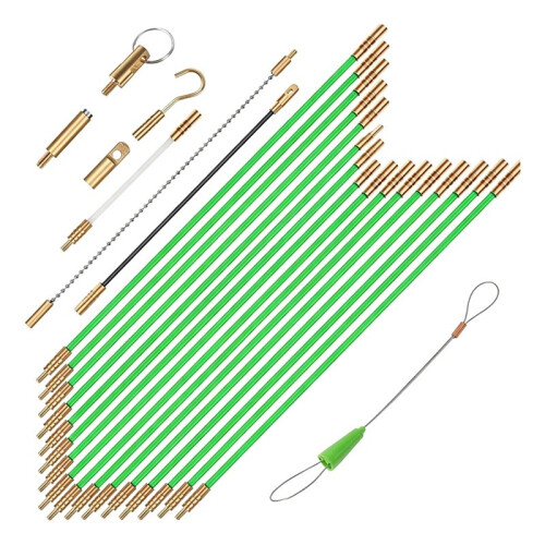 45FT Fiberglass Running Electrical Wire Cable Glow Rods Wire Pulling, Fish Rods Electrical Kit 8 Different Attachments