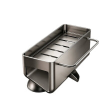 Sponge Holder for Kitchen Sink, 45 Tilted Self Draining Sink Caddys Organizer with Towel Bar, Waterproof Rustproof