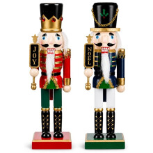 2Pcs Christmas Nutcracker Candle Holder 10 Inch Wooden Figurine Candlestick for Mantel Table Centerpiece Decor