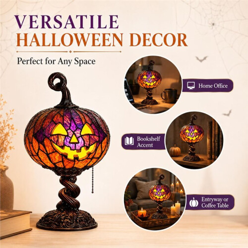 Stained Halloween Pumpkin Table Lamp - Enchanting Decorative Lighting for Home 1