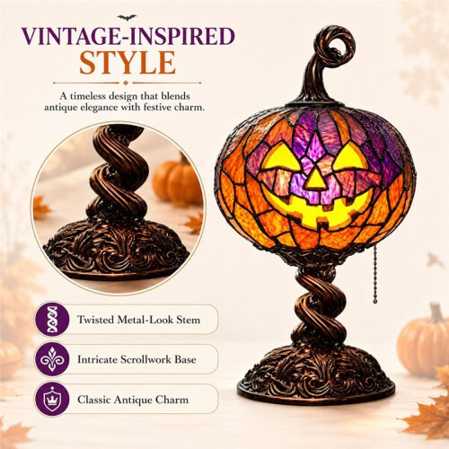 Stained Halloween Pumpkin Table Lamp - Enchanting Decorative Lighting for Home 2