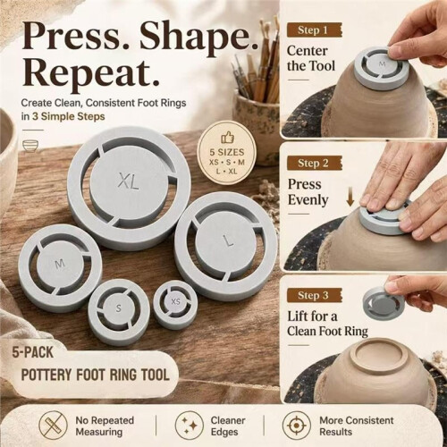 7Pack Pottery Foot  Tool with 2 Scrapers for Perfectly Aligned Clay Base Rings in Ceramic Projects 2
