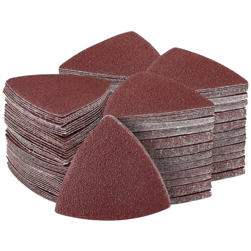 100 Pcs Triangle Sanding Pads, 80mm, 120 Grit Hook and Loop, Detail Sander Compatible