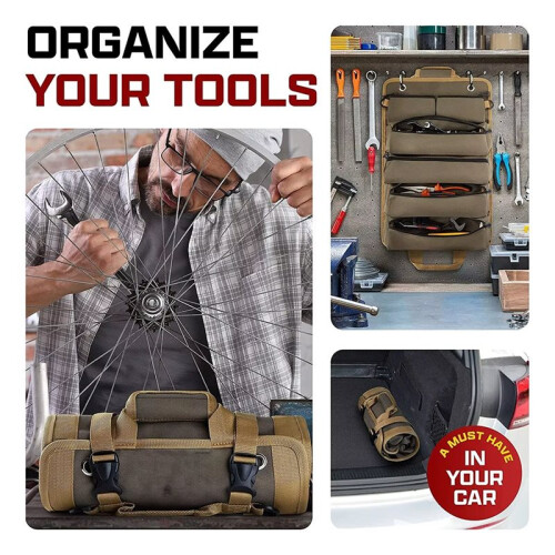 Roll  Tool Bag Organizer - Heavy Duty Motorcycle Tool Roll Bag with Detachable Pouches 1
