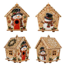 Christmas Pearl Cottage 3D Wood Kit Pre-Cut Panels, Rhinestones & Beads for DIY Holiday Decor Snowman