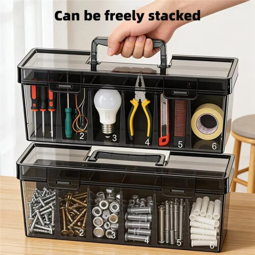 7pcs Handheld Toolbox, Portable Large Capacity Thick Plastic Hardware Tool Storage Box, Toolbox with Handle 1
