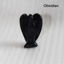(Obsidian)Carved Crystal Guardian Angel Figurine Pocket Stone Healing Craft Statue 15"