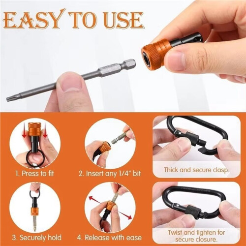 6Pcs Drill Bit Holder Key Chain 1/4 Bit Holder for Impact Driver Include Keychain Carabiner 1
