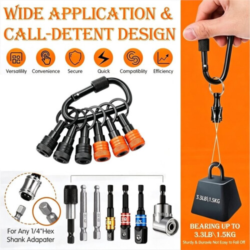 6Pcs Drill Bit Holder Key Chain 1/4 Bit Holder for Impact Driver Include Keychain Carabiner 2