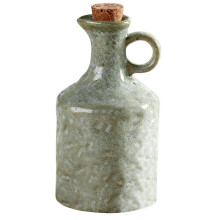 Green Ceramic Olive Oil Dispenser Bottle with Cork Stopper 13.5Oz Reactive Glaze Texture Oil Bottle, Leak Proof Spout