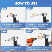 Trailer Jack Drill Adapter, Stainless Steel Turbo Jack Tool for with 1" Drive Shaft,1/2" Socket Bit Power Attachment
