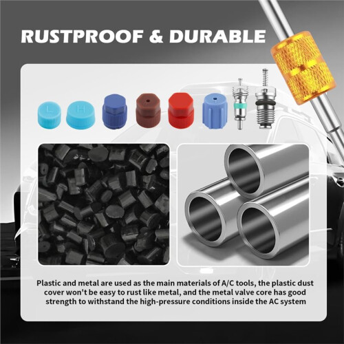 33PCS Car AC Valve Core Kit with High & Low Pressure A/C Caps/Removal Tool/Valves Cores,Practical R134A/R12 AC Tools 1
