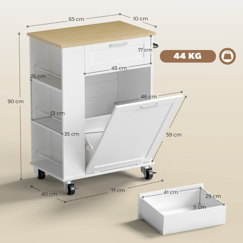 Homcom HOMCOM Kitchen Storage Trolley on Wheels with 2 Drawers, White 2