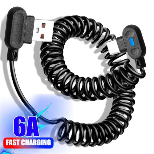 6A Fast Charging Spring Data Cable USB Type C Elbow Quick Charge Wire for  Compatible with  Phone Charger Sync Cord 2