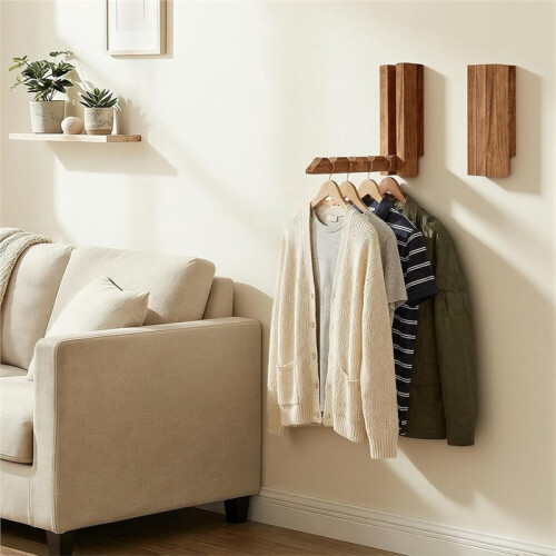 2Pack Wall Mounted Drying Rack,Laundry Drying Rack,Foldable Wooden Wall Organizer for Bathroom Laundry Room Closet 2