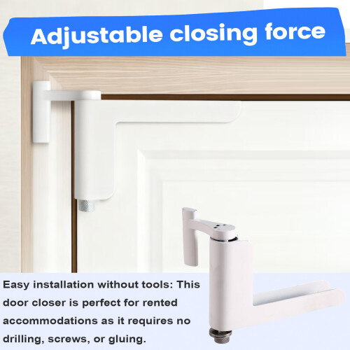 Door Closer for Light Interior Doors - No Drilling, No Screws, Adjustable Closing Force 2