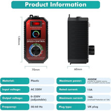 Speed Controler 15A,Voltage Regulator AC 220V-240V Max 4000W Fan Speed Controller Stepless Motor Speed Regulator Uk Plug