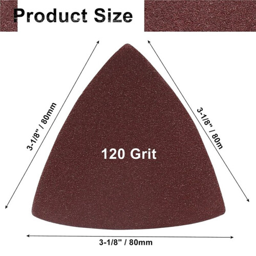 100 Pcs Triangle Sanding Pads, 80mm, 120 Grit Hook and Loop, Detail Sander Compatible 1