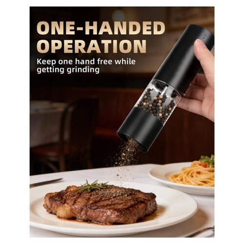 Electric Salt and Pepper Grinder Set Rechargeable, Automatic USB-C Mills, Adjustable Coarseness, One-Hand Operation 1