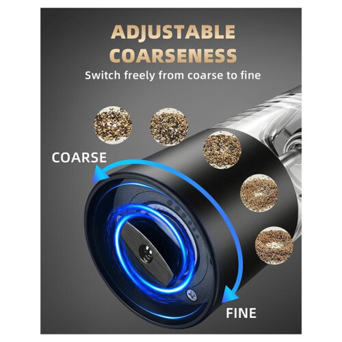 Electric Salt and Pepper Grinder Set Rechargeable, Automatic USB-C Mills, Adjustable Coarseness, One-Hand Operation 2