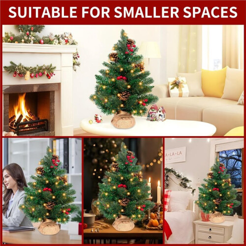 Árvore de Natal Artificial de Mesa de 50 cm com Luzes e Pinhas, Decoração para Quarto 1