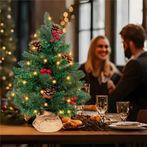 Árvore de Natal Artificial de Mesa de 50 cm com Luzes e Pinhas, Decoração para Quarto 2